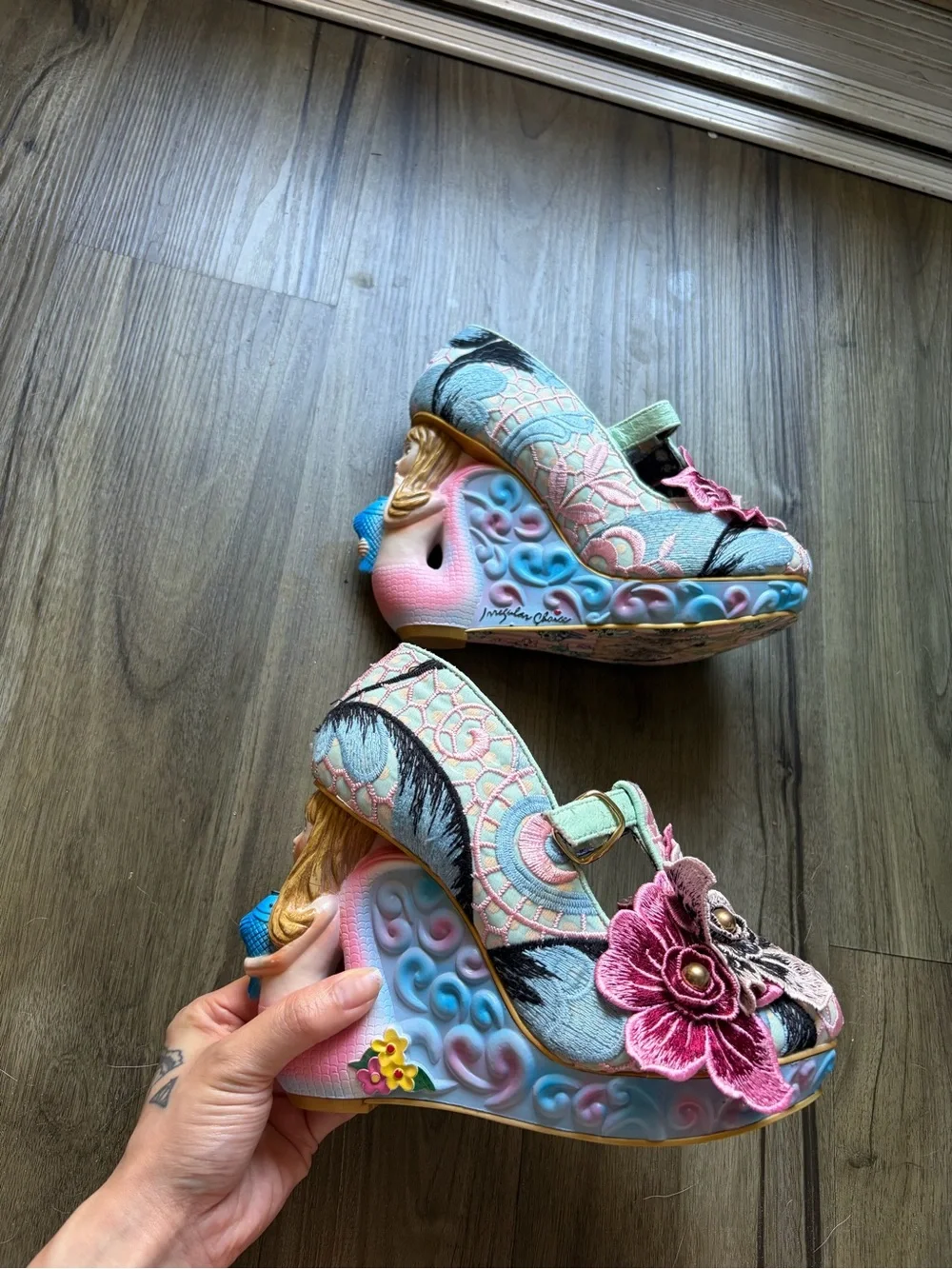 Irregular Choice - Aquata - Mermaid Floral Embroidered Mary Jane Wedge Heels